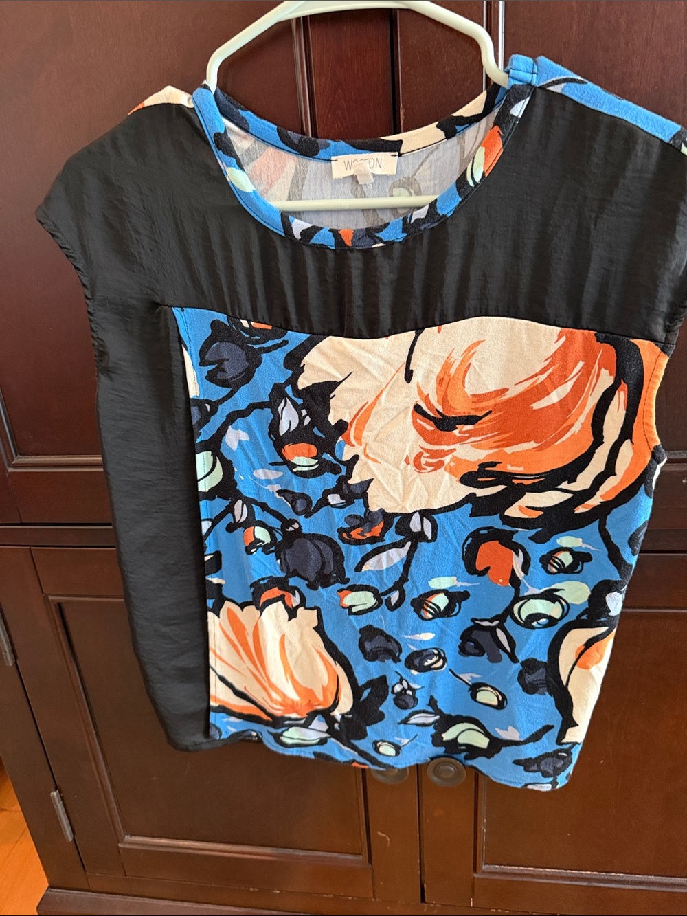 Weston Black, Blue & Orange Floral Cap Sleeve Blouse